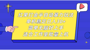 红果打金半自动暴力玩法，单机稳定日入30+，简单无脑好上手，适合工作室批量上机-网创资源