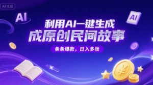 利用AI一键生成原创民间故事，无限制生成，条条爆款，日入多张-网创资源