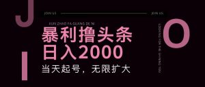 暴利撸头条，单号日入2000+，可无限扩大-网创资源