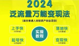 创业变现教学，2024泛流量万能变现法，适合普通人的轻质产创业项目-网创资源
