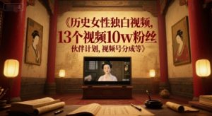 历史女性独白视频，13个视频10w粉丝，伙伴计划，视频号分成等-网创资源