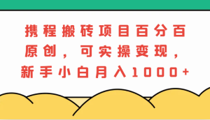 携程搬砖项目，百分百原创，可实操变现，新手小白月入1000+-网创资源