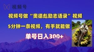 视频号做“奥德彪”经典语录，小白轻松上手，单人单号日入3张+-网创资源