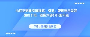 小红书男粉引流拆解，引流、变现当日见效超级干货，适用大部分行业引流-网创资源