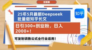 25年5月最新Deepseek批量做知乎长文，日引300+创业粉，日入1k+，可复制调教公式全行业适用-网创资源