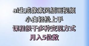 ai生成像素风插画视频，小白轻松上手，课程很干多种变现方式，月入5位数-网创资源
