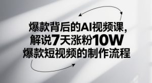 爆款背后的AI视频课，解说7天涨粉10W爆款短视频的制作流程-网创资源