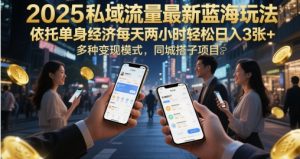 2025私域流量最新蓝海玩法，依托单身经济每天两小时轻松日入3张+，多种变现模式，同城搭子项目-网创资源