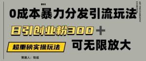 价值5980的0成本暴力引流玩法，日引创业粉300+，可无限放大-网创资源