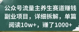 公众号流量主养生赛道挣钱副业项目，详细拆解，单篇阅读10w+-网创资源