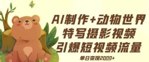 AI制作动物世界特写摄影视频+引爆短视频流量+单日变现多张-网创资源