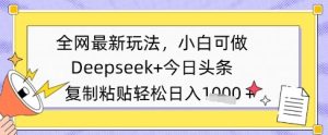 全网最新玩法，Deepseek+今日头条，只需要简单的复制粘贴即可，小白可做，日入多张-网创资源