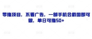 零撸项目，不看广告，一部手机会截图即可做，单日可撸50+-网创资源