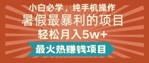 2024暑期最赚钱的项目，简易没脑子实际操作，每单利润至少500 ，轻轻松松月入5万-网创资源