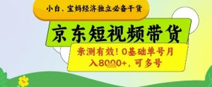 小白宝妈经济独立必备干货，京东短视频带货，亲测有效!0基础单号月入8k+，可多号【揭秘】-网创资源