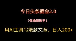 今日头条掘金2.0，用AI工具写爆款文章，日入2张+-网创资源