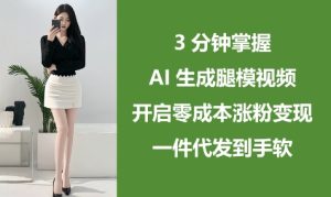 3分钟掌握AI生成腿模视频，开启零成本涨粉变现，一件代发到手软-网创资源