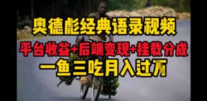 奥德彪经典语录做好一条视频分发全平台，平台收益+后端变现+挂载程序，一鱼三吃多重变现-网创资源