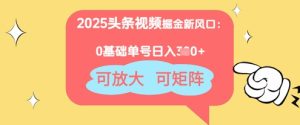 2025头条视频掘金新风口：0基础日入3张+，可放大，可矩阵-网创资源