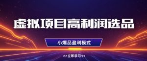 虚拟项目高利润选品方法，做好单店利润1W+，可多店倍增利润-网创资源