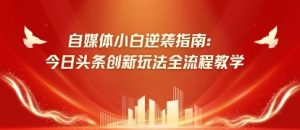 自媒体小白逆袭指南：今日头条创新玩法全流程教学-网创资源