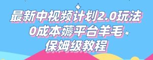 最新中视频计划2.0玩法，0成本薅平台羊毛，保姆级教程-网创资源