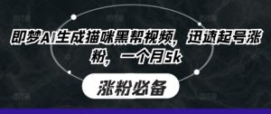 即梦AI生成猫咪黑帮视频，迅速起号涨粉，一个月5k-网创资源