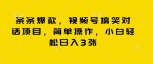 条条爆款，视频号搞笑对话项目，简单操作，小白轻松日入3张-网创资源