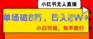 小红书无人直播，纯小白可做，有手就行，单场直播销售额破8w-网创资源
