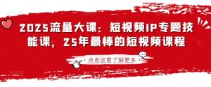 2025流量大课：短视频IP专题技能课，25年最棒的短视频课程-网创资源