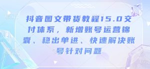抖音图文带货教程15.0交付体系，新增账号运营锦囊、稳出单进、快速解决账号针对问题-网创资源