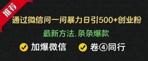 通过微信暴力日引500+创业粉，最新方法，条条爆款，加爆微信，卷死同行-网创资源