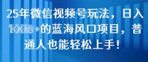 25年微信视频号玩法，日入几张的蓝海风口项目，普通人也能轻松上手!-网创资源