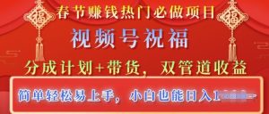 春节热门必做项目，视频号祝福，分成计划+带货，双管道收益，简单轻松易上手，小白也能日入多张-网创资源