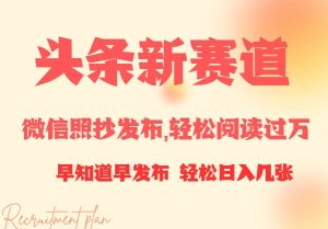 头条新赛道，微信照抄发布，轻松阅读过万，早知道早发布，小白轻松日入几张-网创资源
