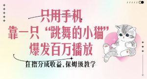 只用手机靠一只“跳舞的小猫”爆发百万播放，狂撸分成收益，保姆级教学-网创资源