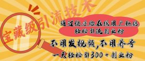 快手宝藏级引流技术，不用发视频，不用养号，纯纯搬砖操作，一天能引300 + 创业粉-网创资源