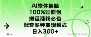 AI软件换L，100%过原创，搬运涨粉必备，配套多种变现模式，日入300+-网创资源