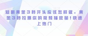 短剧黄金3秒开头应该怎样做，黄金3秒拉爆你的视频播放量，快速上热门-网创资源
