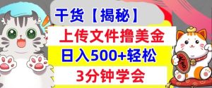 上传文件撸美金，新项目0门槛，3分钟学会，日入几张，真正被动收入-网创资源