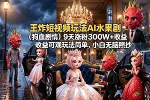 王炸短视频玩法AI水果剧（狗血剧情）9天涨粉300W+收益可观玩法简单，小白无脑照抄，详细拆解玩法-网创资源