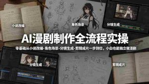 AI漫剧制作全流程实操，零基础从小说改编-角色场景-分镜生成-剪辑成片一步到位，小白也能独立做漫剧-网创资源