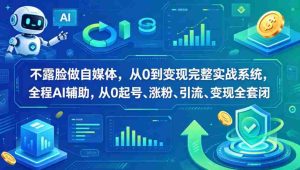 不露脸做自媒体，从0到变现完整实战系统，全程AI辅助，从0起号、涨粉、引流、变现全套闭环-网创资源