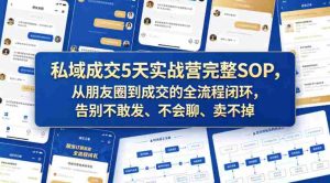 私域成交5天实战营完整SOP，从朋友圈到成交的全流程闭环，告别不敢发、不会聊、卖不掉-网创资源