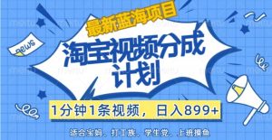 最新蓝海项目淘宝视频分成计划，1分钟1条视频，日入899+，有手就行-网创资源