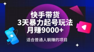 （14326期）快手带货，3天养号暴力行为游戏玩法，月赚9000 ，适宜平常人躺着赚钱项目-网创资源