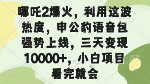 （14223期）哪咤2爆红，运用这一波关注度，申公豹语音库强悍发布，三天转现10000 ，小…-网创资源