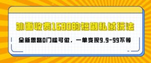 外面收费1680的短剧私域玩法，全新思路0门槛可做，一单变现9.9-99不等-网创资源