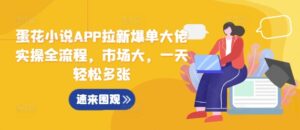 蛋花小说APP拉新爆单大佬实操全流程，市场大，一天轻松多张-网创资源