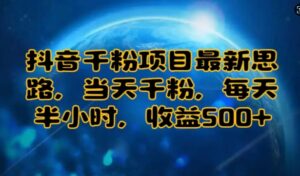 抖音千粉项目最新思路，当天千粉，每天半小时，收益多张-网创资源